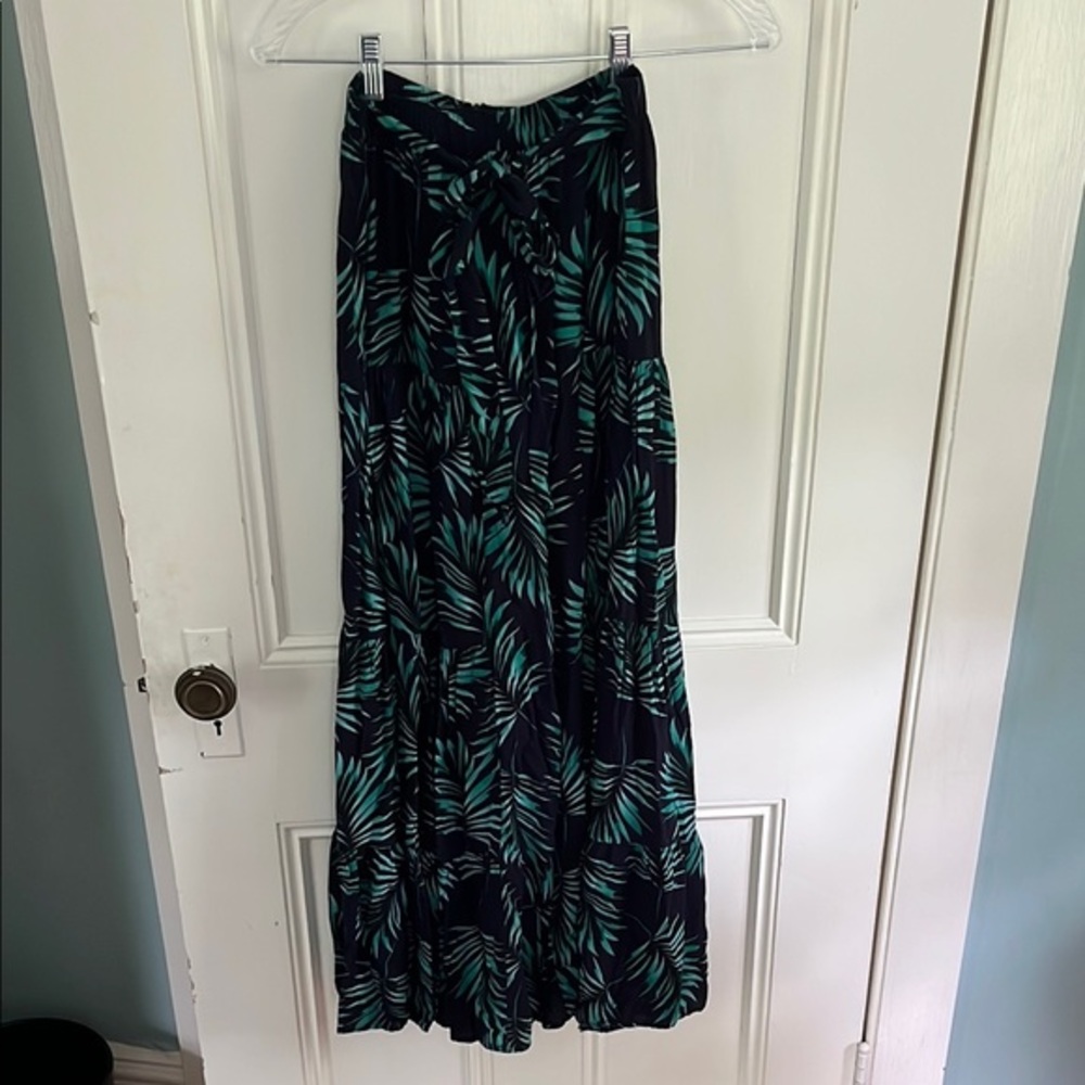 Green Tiered Flowy Pants for Resort Wear